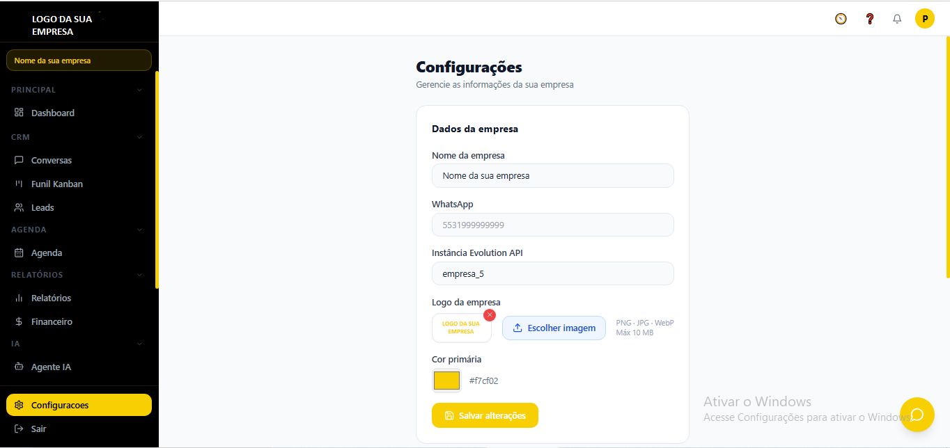 Interface do CRM